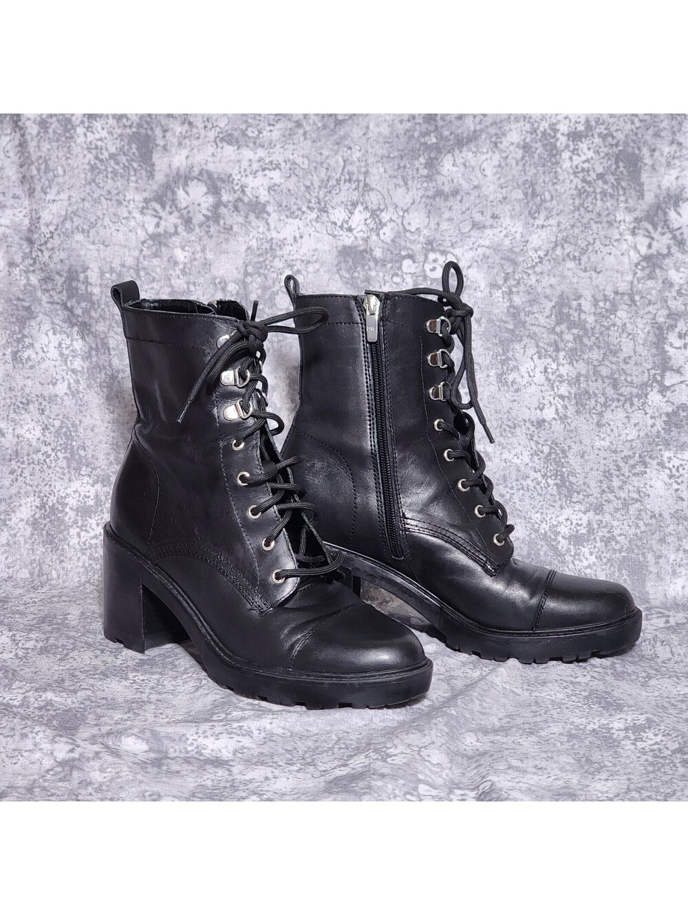 Goth Whimsigoth Grunge Size 8M Black Leather Chunky Sole Heeled Combat Boots